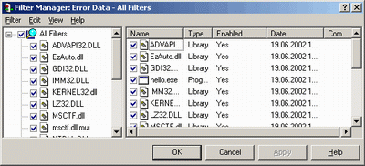 Purify - вид окна настроек фильтров