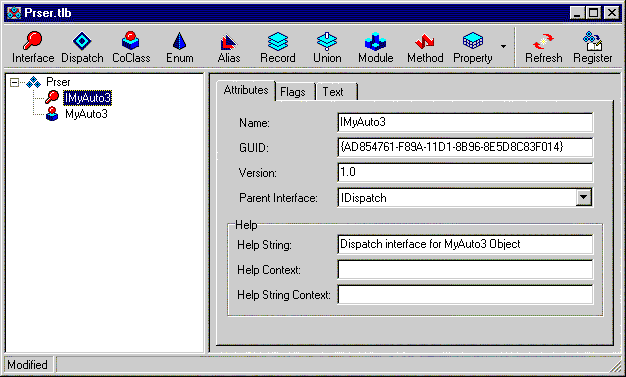 Библиотека типов вновь созданного сервера
