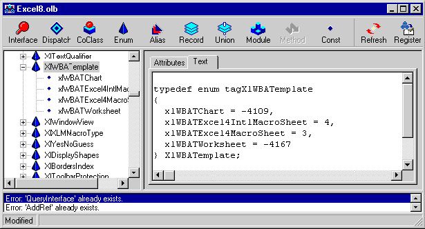 Значения констант, описывающих шаблоны  MS Excel 97