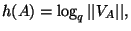 $ h(A)= \log_q\vert\vert V_A\vert\vert,$