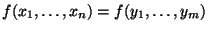 $ f(x_1,\dots
,x_n)=f(y_1,\dots,y_m)$