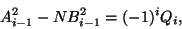 \begin{displaymath}
A_{i-1}^2-NB_{i-1}^2=(-1)^iQ_i,
\end{displaymath}