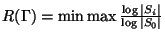 $ R(\Gamma) = \min \max \frac{\log
\vert S_i\vert}{\log \vert S_0\vert}$